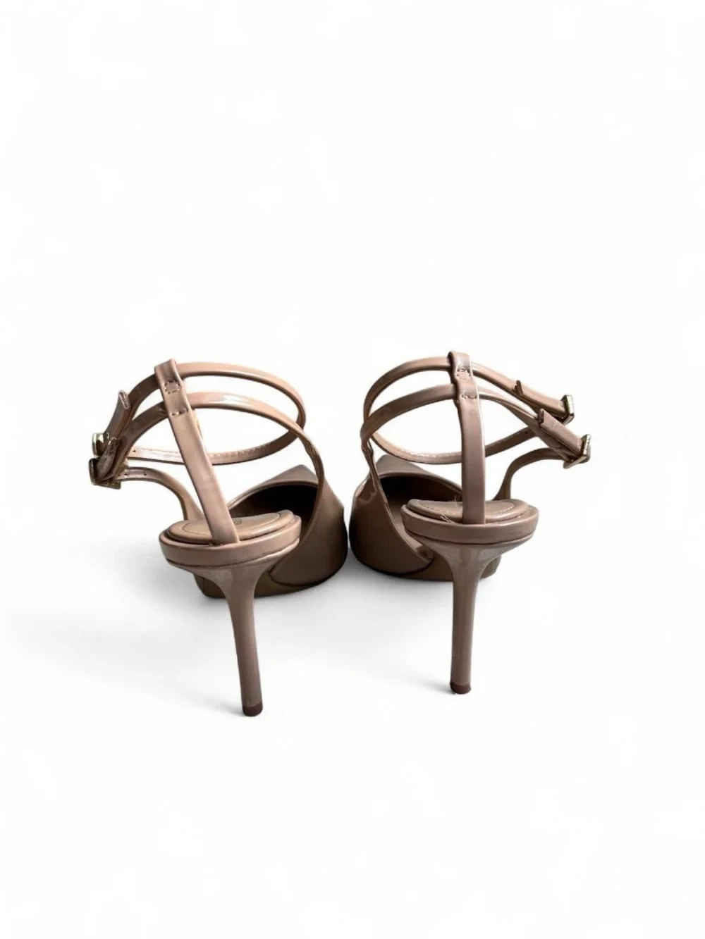 Zara Patent Pointed Slingback Heels in Taupe